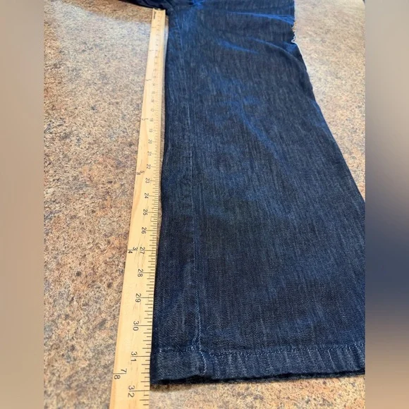 Maeve Anthropologie Wide Leg Pants Size Medium Dark Wash Pull On Striped - Picture 14 of 14